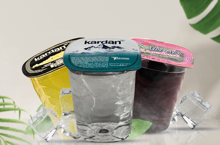 Kardan lemonade, cup water and black mulberry drink cups