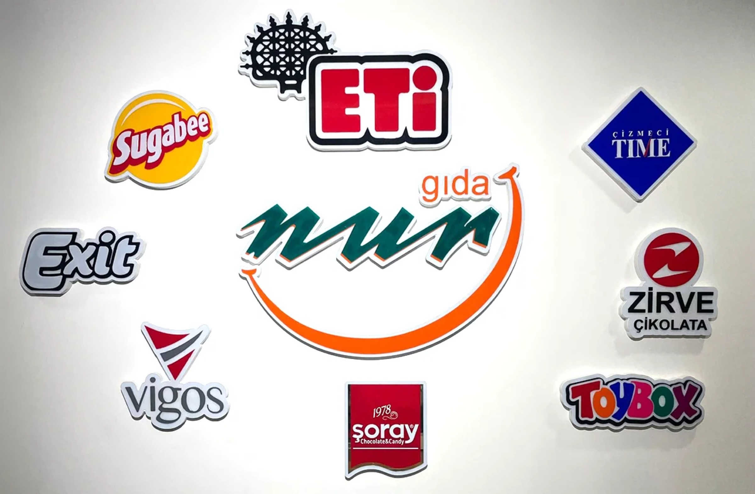 شعارات Eti وSugabee وVigos وZirve وToybox التي توزّعها Nur Gıda